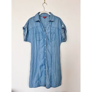Guess Denim Chambray Short Sleeve Shirt Dress for Women